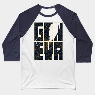 Geneva, Switzerland City Map Typography - Gold Art Deco Baseball T-Shirt